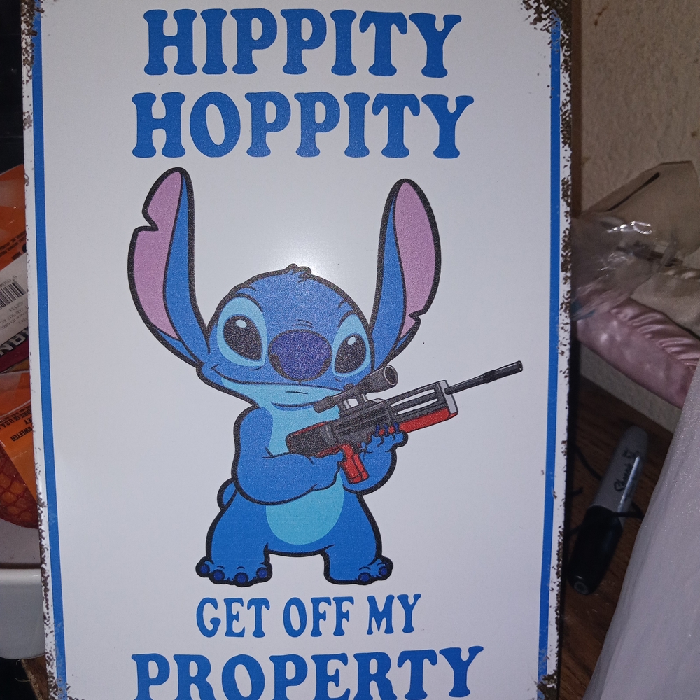Stitch Metal Sign with Blue and Pink Design
